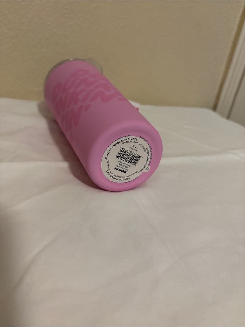 Dunkin' 20 oz Pink Stainless Steel Travel Tumbler Logo Twist Lid & Straw NWT - Picture 3 of 5